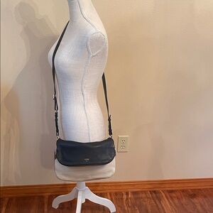 Fossil Preston Leather Flap Crossbody/Shoulder Bag in Black and Ivory